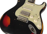 Nash S-63 Guitar, HSS, Black over 3 Tone Sunburst, Heavy Aging