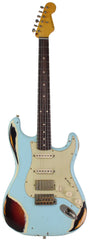 Nash S63 HSS Guitar, Sonic Blue over 3 Tone Sunburst
