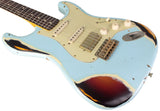 Nash S-63 HSS Guitar, Sonic Blue over 3 Tone Sunburst