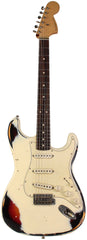 Nash S-67 Guitar, Olympic White over 3 Tone Sunburst, Heavy Aging
