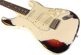 Nash S-67 Guitar, Olympic White over 3 Tone Sunburst, Heavy Aging