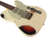Nash T-3HB Guitar, Lollar Imperials, Olympic White over  3 Tone, Heavy Aging