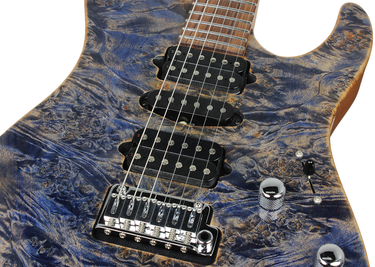 Suhr Modern Waterfall Burl Maple HSH Guitar Trans Blue