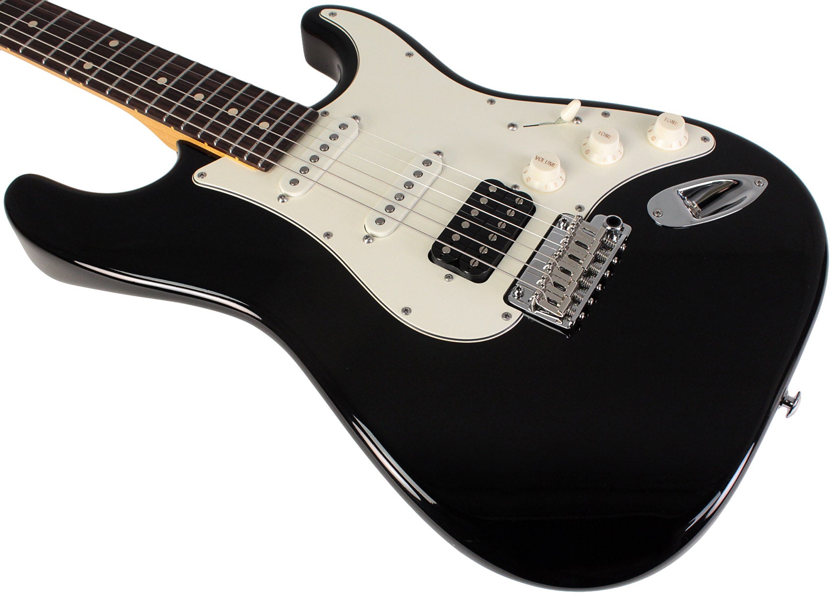 Suhr Classic S Antique Guitar, Black, Rosewood, HSS | Humbucker Music