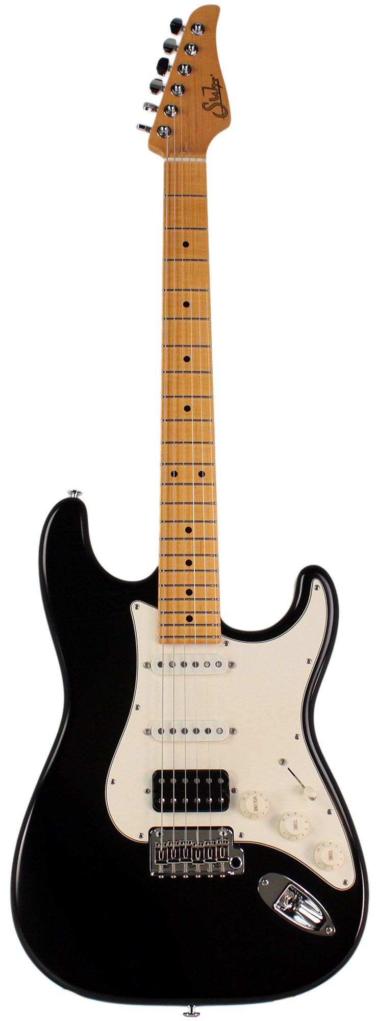 Suhr Classic S Antique Guitar, Black, Maple, HSS | Humbucker Music