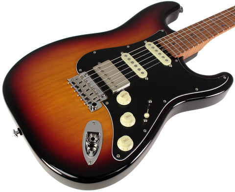 Suhr Select Classic S HSS Guitar, Roasted Flamed Neck, 3-Tone Burst, Black PG, Maple