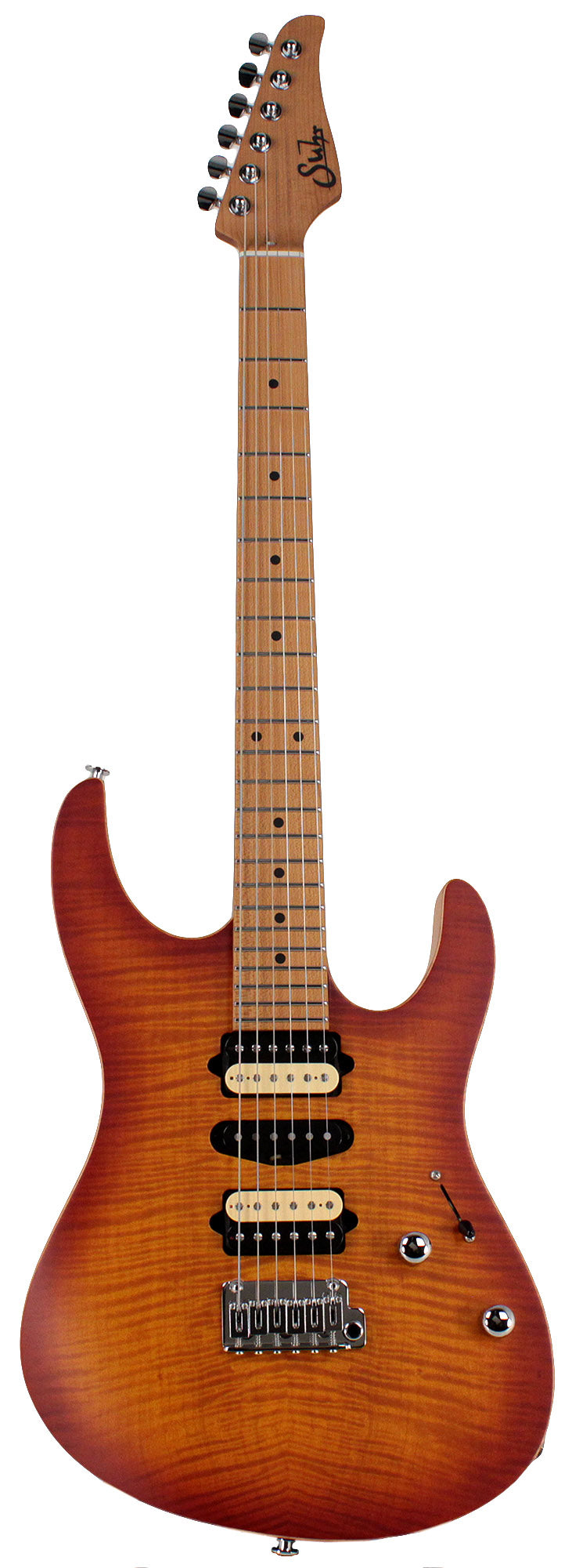 Suhr Limited Modern Satin Flame Guitar, Honey Burst, Hardshell
