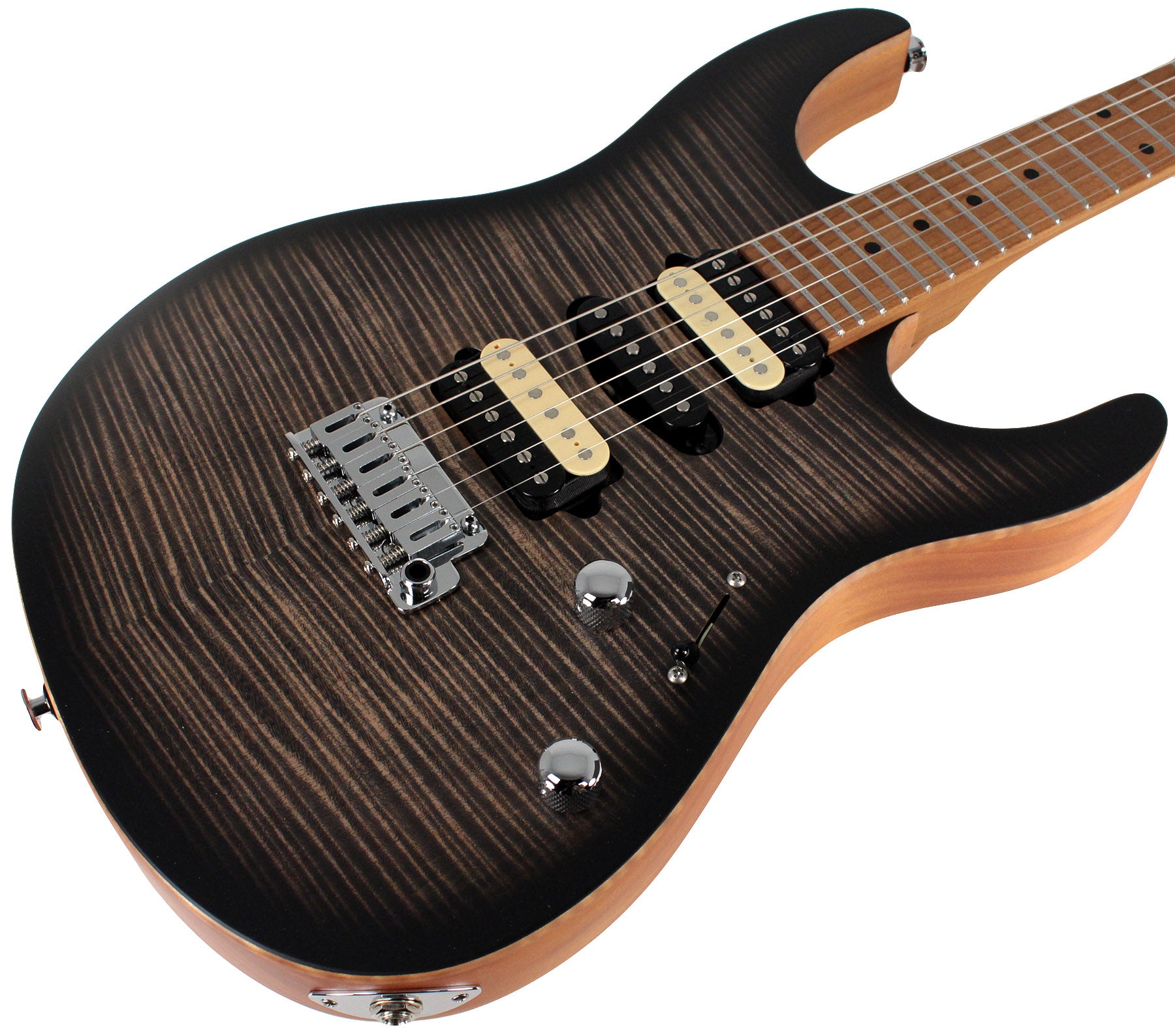 Suhr Limited Modern Satin Flame Guitar, Trans Charcoal Burst