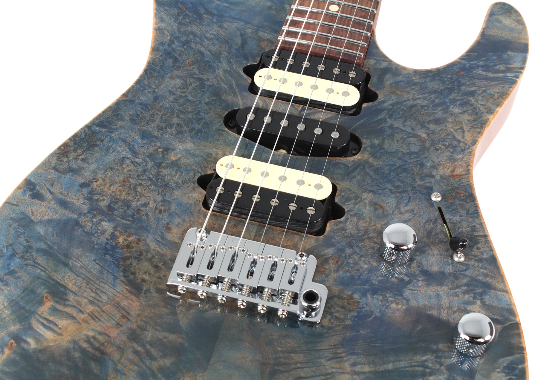 Suhr Modern Select Guitar, Trans Blue Denim Slate, Burl