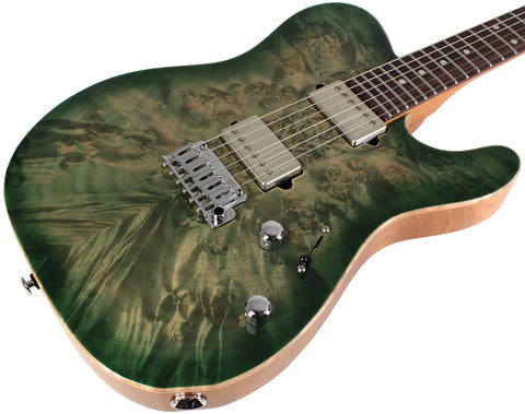 Suhr Select Modern T Mahogany Guitar, Burl, Faded Trans Green Burst