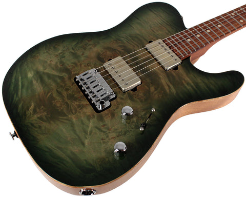 Suhr Modern T Select Guitar, Faded Trans Green Burst Burl
