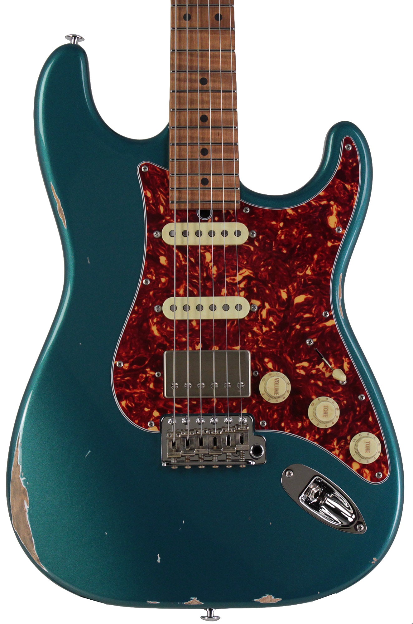 Suhr Select Classic S Antique HSS Guitar, Roasted Flamed Neck, Ocean  Turquoise Metallic, Maple