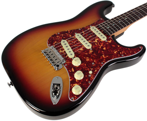 Suhr Select Classic S Guitar, Roasted Flamed Neck, 3-Tone Burst, Rosewood